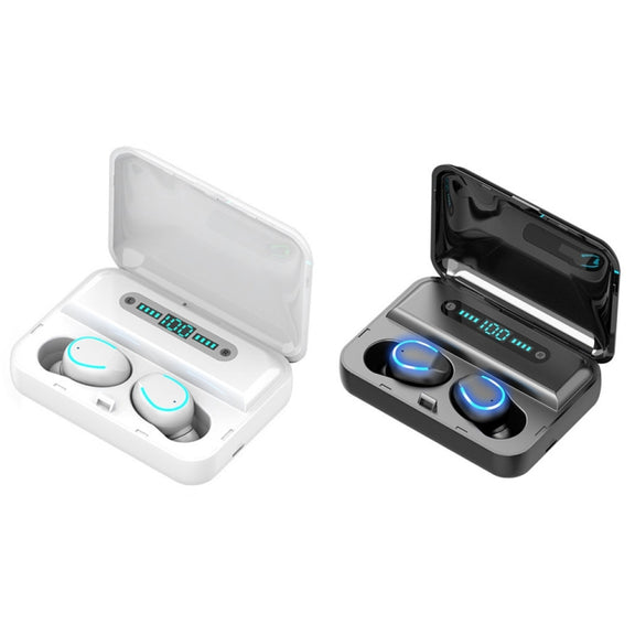 F9-5U Four-bar Breathing Light + Digital Display Noise Reduction Touch Bluetooth Earphone with Charging Box (White)