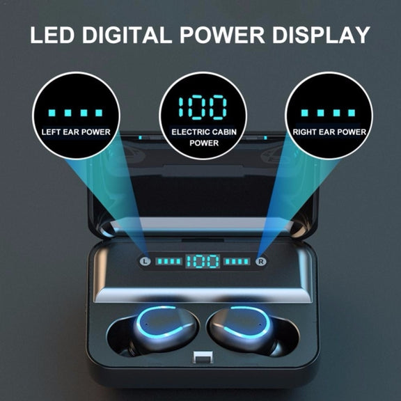 F9-5U Four-bar Breathing Light + Digital Display Noise Reduction Touch Bluetooth Earphone with Charging Box (White)