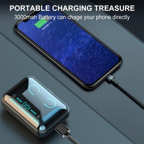 F9-5U Four-bar Breathing Light + Digital Display Noise Reduction Touch Bluetooth Earphone with Charging Box (White)