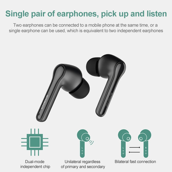ETE-51 TWS In-Ear Wireless Touch Control Bluetooth 5.0 Sports Earphones (Black)