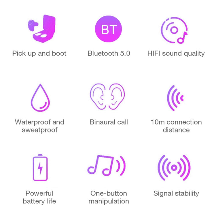 DT-5 IPX Water-resistant Bluetooth 5.0 Wireless Bluetooth Earphone with Magnetic Charging Box, Support Call & Power Bank Function(Black)