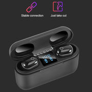 Dt-18 Wireless Two Ear Bluetooth Headset With 2000mAh Charging Cabin & Touch & Intelligent Magnetic Suction Charging (Black)