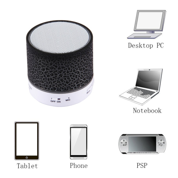 A9 Mini Portable Glare Crack Bluetooth Stereo Speaker with LED Light, Built-in MIC, Support Hands-free Calls & TF Card(Black)