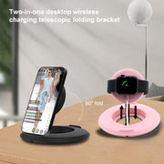 2 in 1 Silicone Desktop Wireless Charger Telescopic Stand For iPhone / Watch Wireless Charger (Gray Blue)
