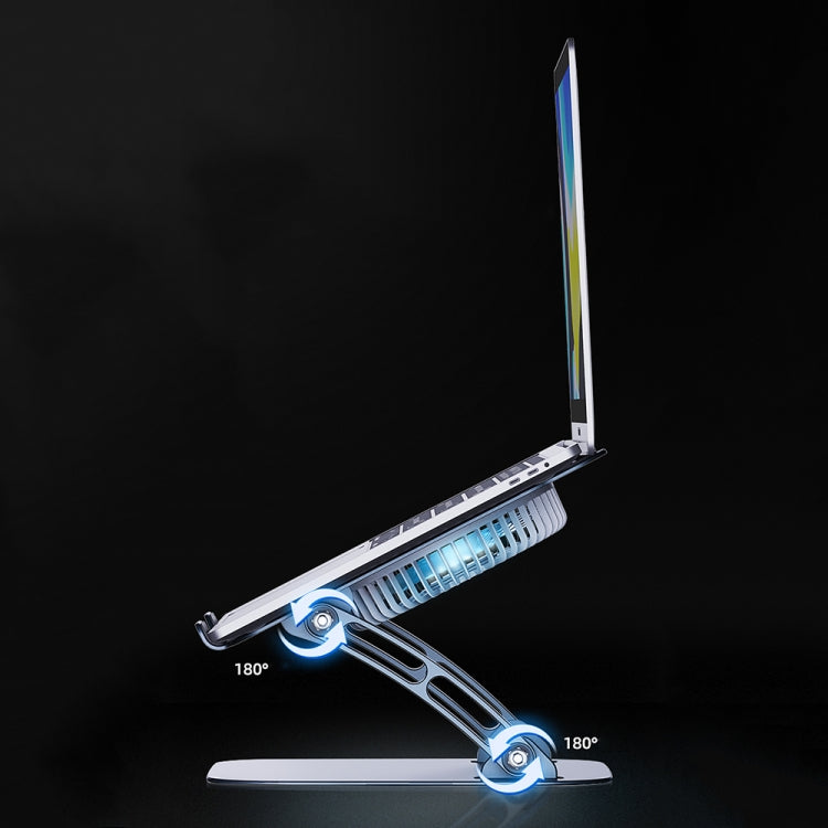 R-JUST HZ22 Dual-purpose Desktop Fan Aluminum Alloy Laptop  Bracket with Light(Silver)
