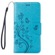 For  iPhone 8 & 7  Pressed Flowers Horizontal Flip Leather Case with Holder & Card Slots & Wallet(Blue)