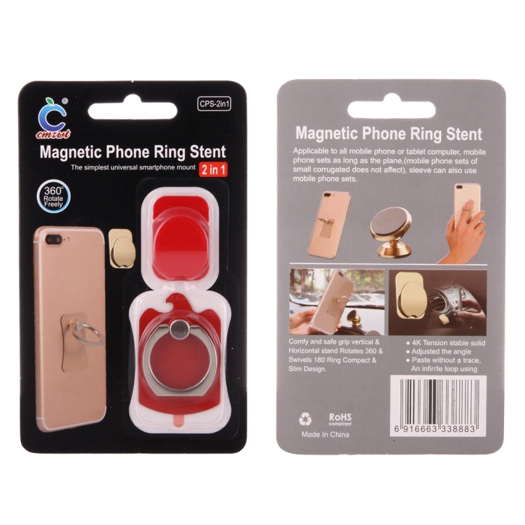 Cmzact CPS-2in1 2 in 1 Eagle Shape 360 Degrees Rotation Magnetic Phone Ring Stent Car Hook Mount(Red)
