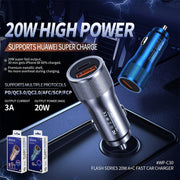 WK WP-C30 20W 3A QC3.0 USB + PD UB-C / Type-C Interface Flash Series Car Fast Charger(Blue)