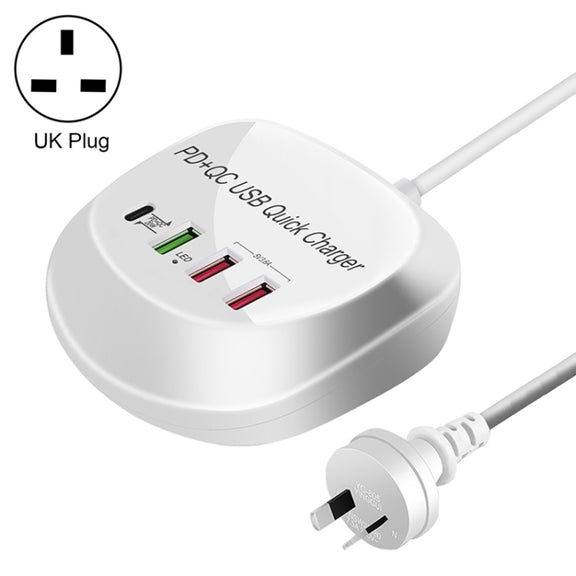WLX-T3P 4 In 1 PD + QC Multi-function Smart Fast Charging USB Charger(UK Plug)