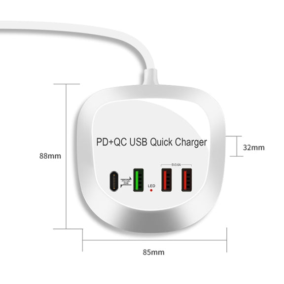 WLX-T3P 4 In 1 PD + QC Multi-function Smart Fast Charging USB Charger(UK Plug)