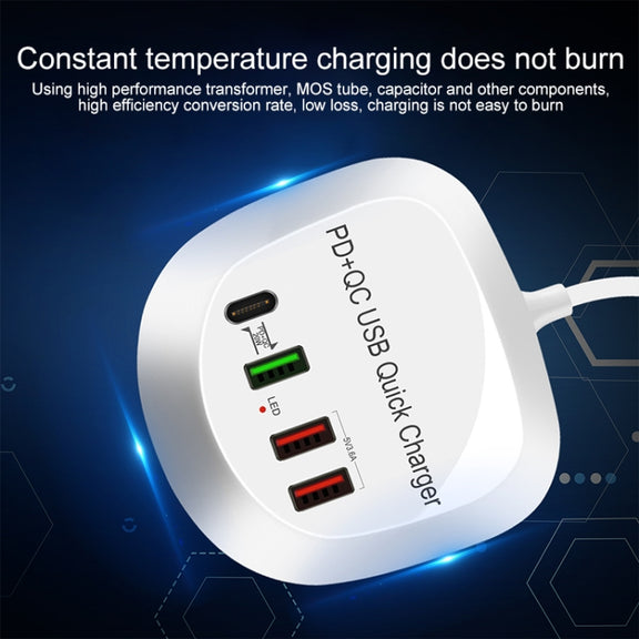 WLX-T3P 4 In 1 PD + QC Multi-function Smart Fast Charging USB Charger(UK Plug)