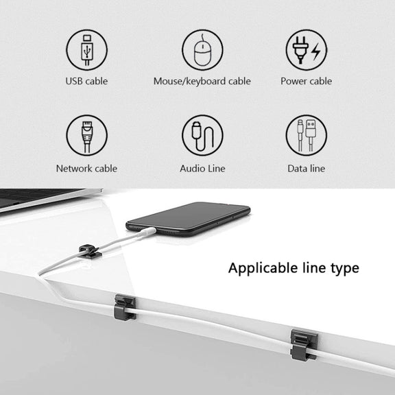 HG2392 50 PCS Desktop Data Cable Organizer Fixing Clip, Gum Type: 3M(White)