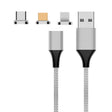 M11 3 in 1 3A USB to 8 Pin + Micro USB + USB-C / Type-C Nylon Braided Magnetic Data Cable, Cable Length: 1m (Silver) - Charging Cable & Head by PMC TechLife | Online Shopping South Africa | PMC TechLife
