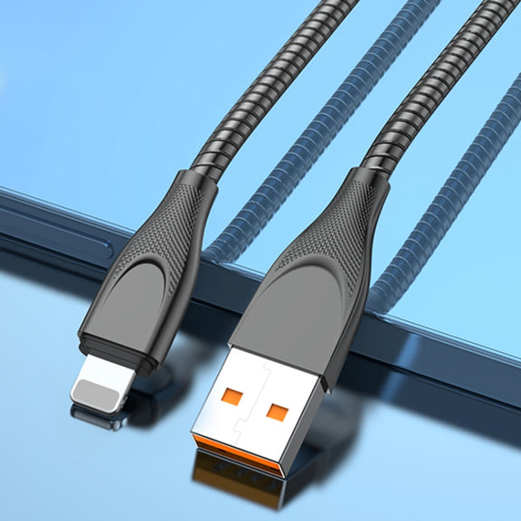 ADC-009 USB to 8 Pin Zinc Alloy Hose Fast Charging Data Cable, Cable Length: 1m (Gun Metal)