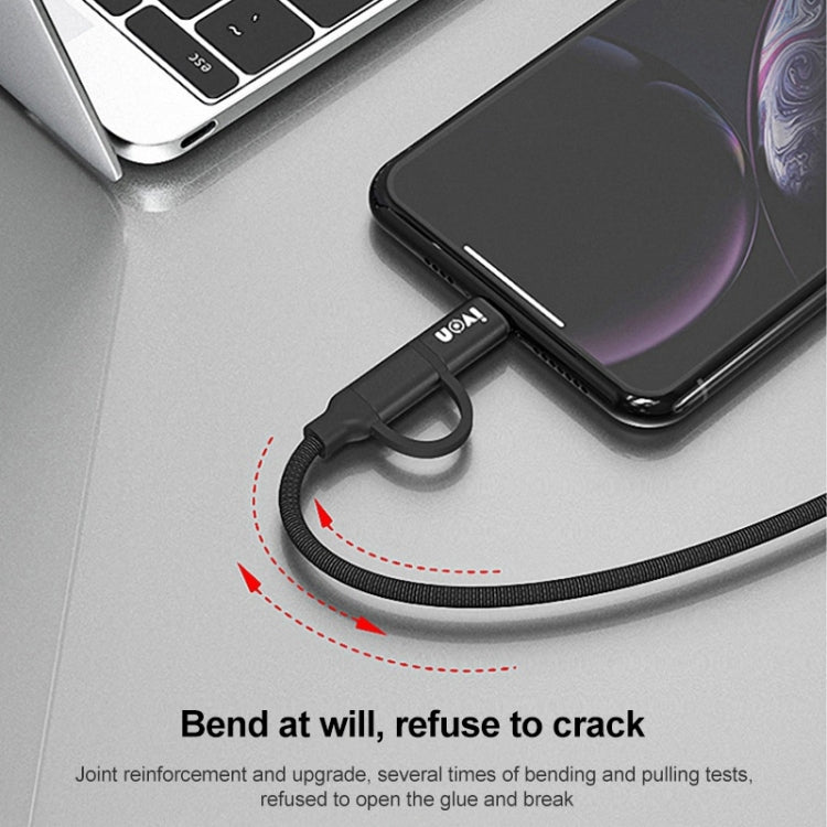 IVON CA51 2.4A USB to 8 Pin + Micro USB 2 in 1 Charging Sync Data Cable, Length: 1m(Black)