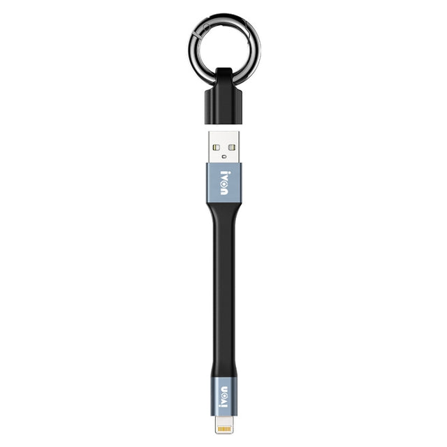 IVON CA90 2.4A USB to 8 Pin Portable Data Cable with Ring, Length: 14.5cm(Dark Gray)