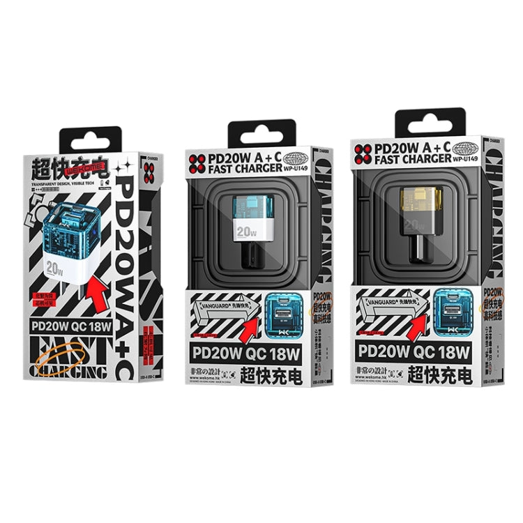 WK WP-U149 20W USB+USB-C/Type-C Dual Port Transparent Charger, Specifications: US Plug (Black)