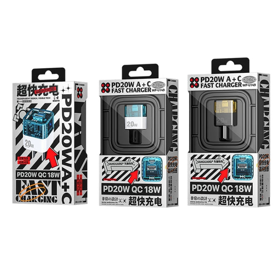 WK WP-U149 20W USB+USB-C/Type-C Dual Port Transparent Charger, Specifications: US Plug (Black)