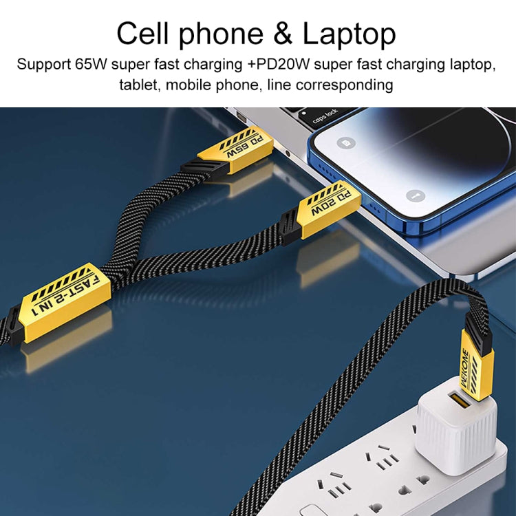 WK WDC-189 Armor Series 2 in 1 65W USB-C/Type-C to USB-C/Type-C+8 Pin Magnetic Data Cable, Length: 1.2m(Yellow)
