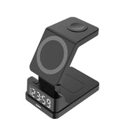 15W 4 in 1 Magnetic Clock Desktop Vertical Wireless Charger (Black)
