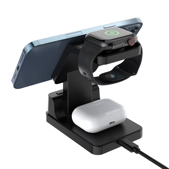 15W 4 in 1 Magnetic Clock Desktop Vertical Wireless Charger (Black)