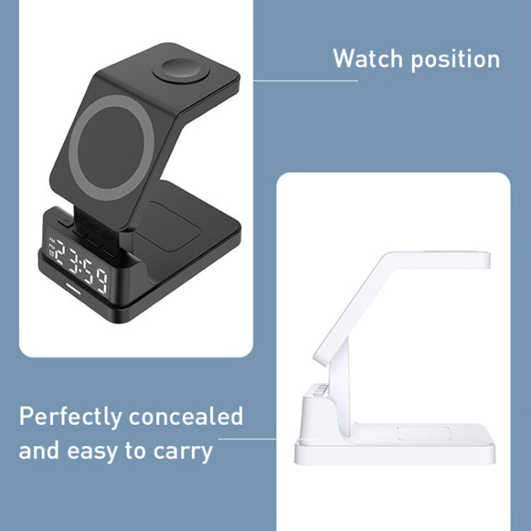 15W 4 in 1 Magnetic Clock Desktop Vertical Wireless Charger (Black)