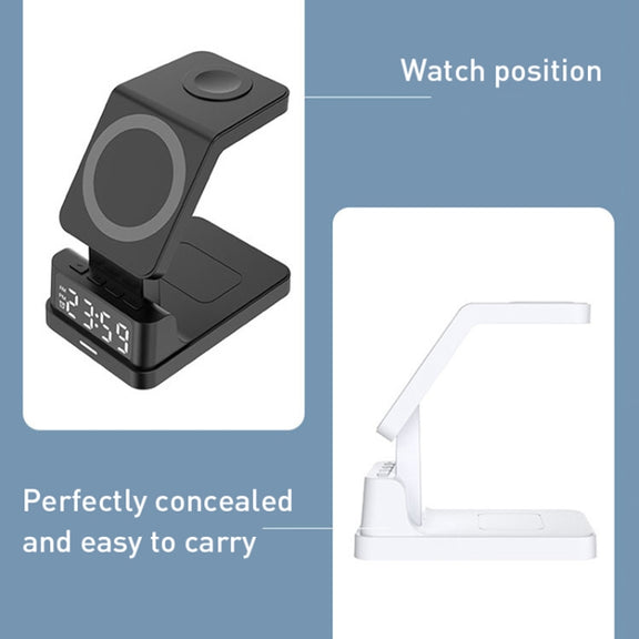 15W 4 in 1 Magnetic Clock Desktop Vertical Wireless Charger (Black)