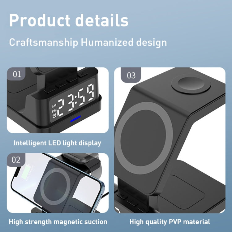 15W 4 in 1 Magnetic Clock Desktop Vertical Wireless Charger (Black)