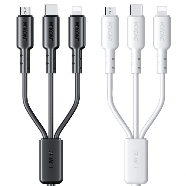 WEKOME WDC-02 Tidal Energy Series 3A USB to 8 Pin+Type-C+Micro USB 3 in 1 PVC Data Cable, Length: 1.2m (White)