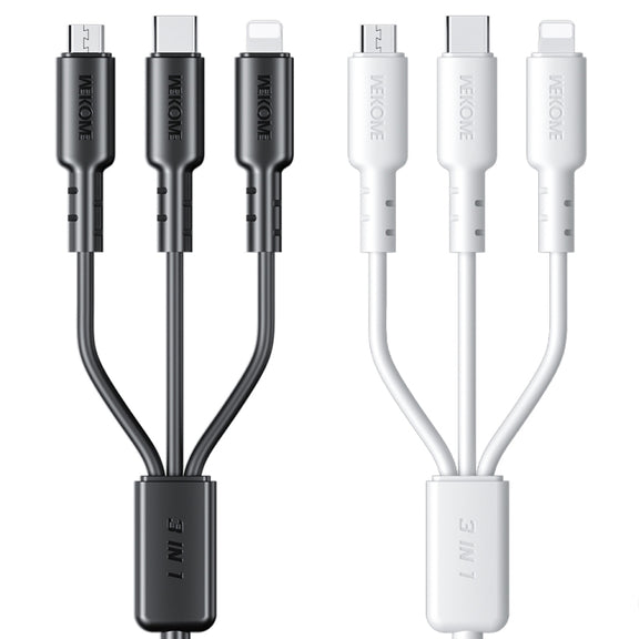 WEKOME WDC-02 Tidal Energy Series 3A USB to 8 Pin+Type-C+Micro USB 3 in 1 PVC Data Cable, Length: 1.2m (White)