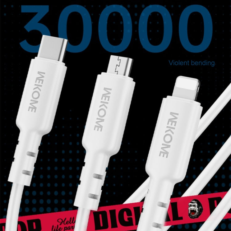 WEKOME WDC-02 Tidal Energy Series 3A USB to 8 Pin+Type-C+Micro USB 3 in 1 PVC Data Cable, Length: 1.2m (White)