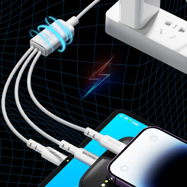 WEKOME WDC-02 Tidal Energy Series 3A USB to 8 Pin+Type-C+Micro USB 3 in 1 PVC Data Cable, Length: 1.2m (White)