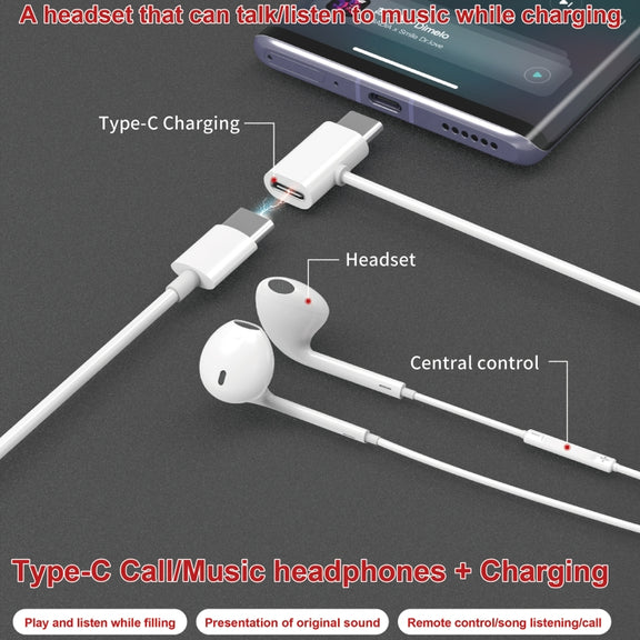 JBC-193 USB-C / Type-C Wired Control Earphone with USB-C / Type-C Interface Adapter, Support Charging / Calling