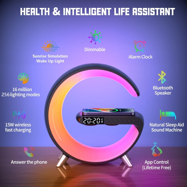 N69 Smart Bluetooth Speaker Support Wireless Charger & Alarm Clock & Ambient Light, EU Plug (White)
