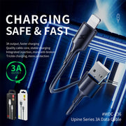 WK WDC-136 USB to 8 Pin 3A Fast Charing Data Cable(Black)