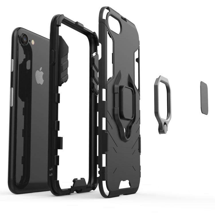 PC + TPU Shockproof Protective Case for iPhone 8 Plus & 7 Plus, with Magnetic Ring Holder (Navy Blue)