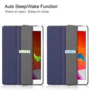 For iPad 10.2 Custer Texture Horizontal Flip Smart PU Leather Case with Sleep / Wake-up Function & Three-folding Holder (Dark Blue)