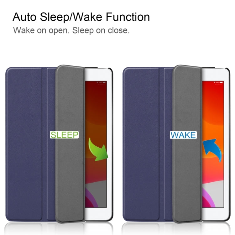 For iPad 10.2 Custer Texture Horizontal Flip Smart PU Leather Case with Sleep / Wake-up Function & Three-folding Holder (Dark Blue)