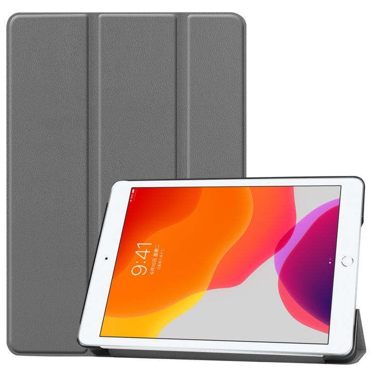 For iPad 10.2 Custer Texture Horizontal Flip Smart PU Leather Case with Sleep / Wake-up Function & Three-folding Holder (Grey)