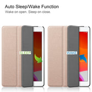 For iPad 10.2 Custer Texture Horizontal Flip Smart PU Leather Case with Sleep / Wake-up Function & Three-folding Holder (Gold)