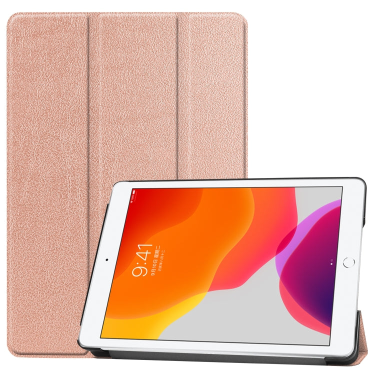 For iPad 10.2 Custer Texture Horizontal Flip Smart PU Leather Case with Sleep / Wake-up Function & Three-folding Holder (Rose Gold)