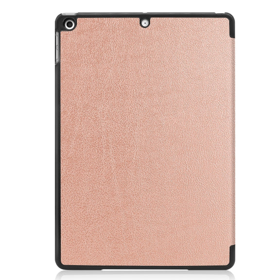For iPad 10.2 Custer Texture Horizontal Flip Smart PU Leather Case with Sleep / Wake-up Function & Three-folding Holder (Rose Gold)