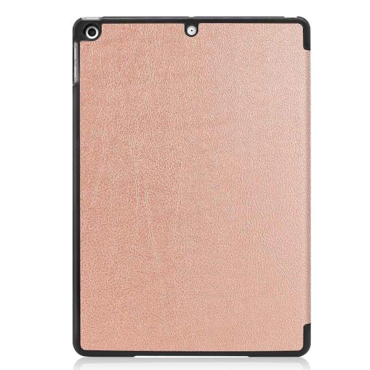 For iPad 10.2 Custer Texture Horizontal Flip Smart PU Leather Case with Sleep / Wake-up Function & Three-folding Holder (Rose Gold)