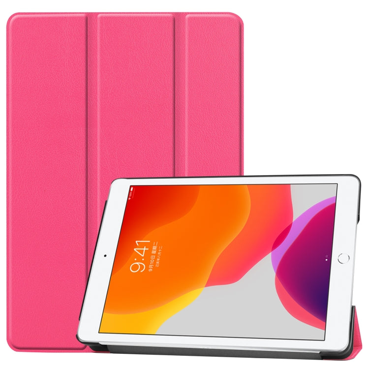 For iPad 10.2 Custer Texture Horizontal Flip Smart PU Leather Case with Sleep / Wake-up Function & Three-folding Holder (Rose Red)