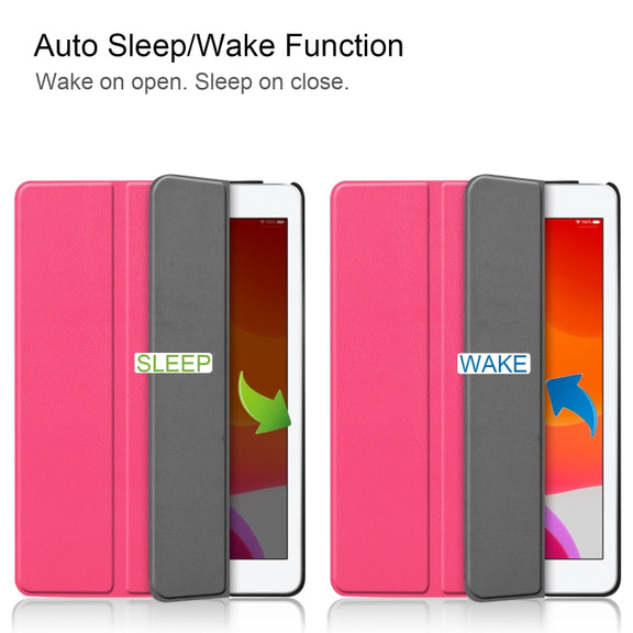 For iPad 10.2 Custer Texture Horizontal Flip Smart PU Leather Case with Sleep / Wake-up Function & Three-folding Holder (Rose Red)