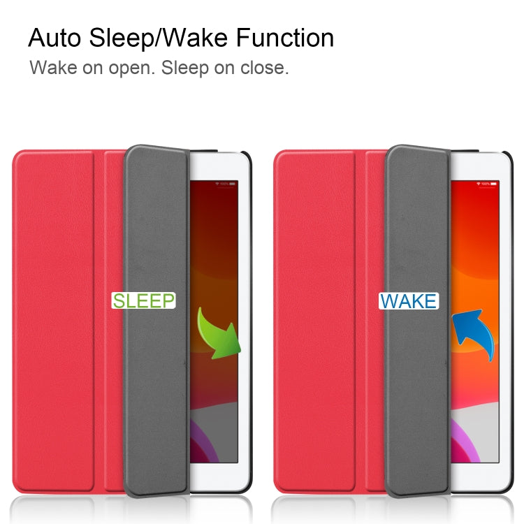 For iPad 10.2 Custer Texture Horizontal Flip Smart PU Leather Case with Sleep / Wake-up Function & Three-folding Holder (Red)