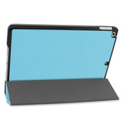 For iPad 10.2 Custer Texture Horizontal Flip Smart PU Leather Case with Sleep / Wake-up Function & Three-folding Holder (Sky Blue)