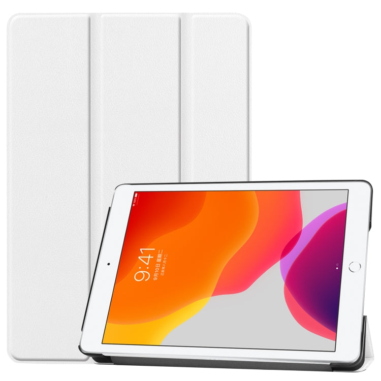 For iPad 10.2 Custer Texture Horizontal Flip Smart PU Leather Case with Sleep / Wake-up Function & Three-folding Holder (White)