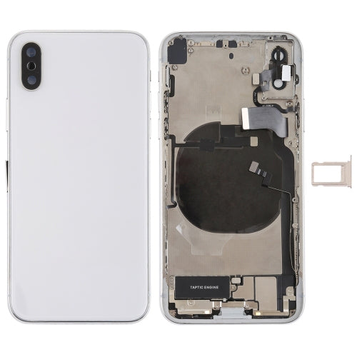 Battery Back Cover Assembly with Side Keys & Vibrator & Speaker Ringer Buzzer & Power Button + Volume Button Flex Cable & Card Tray & Battery Adhesive for iPhone X(White)