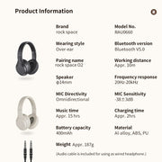 ROCK Space O2 HiFi Bluetooth 5.0 Wireless Headset with Mic, Support TF Card(Black)